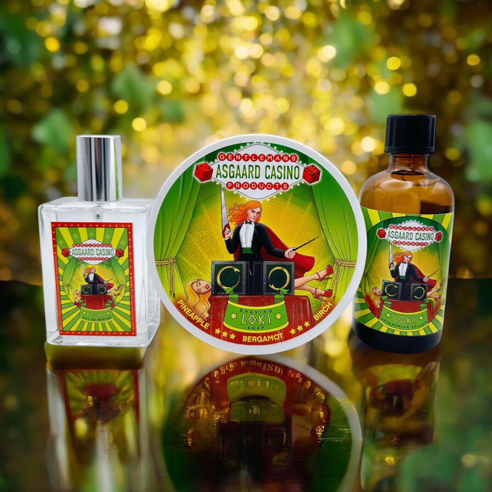 „Loki“ (Asgaard Casino) Rasierseife, Aftershave Splash und Eau de Parfum