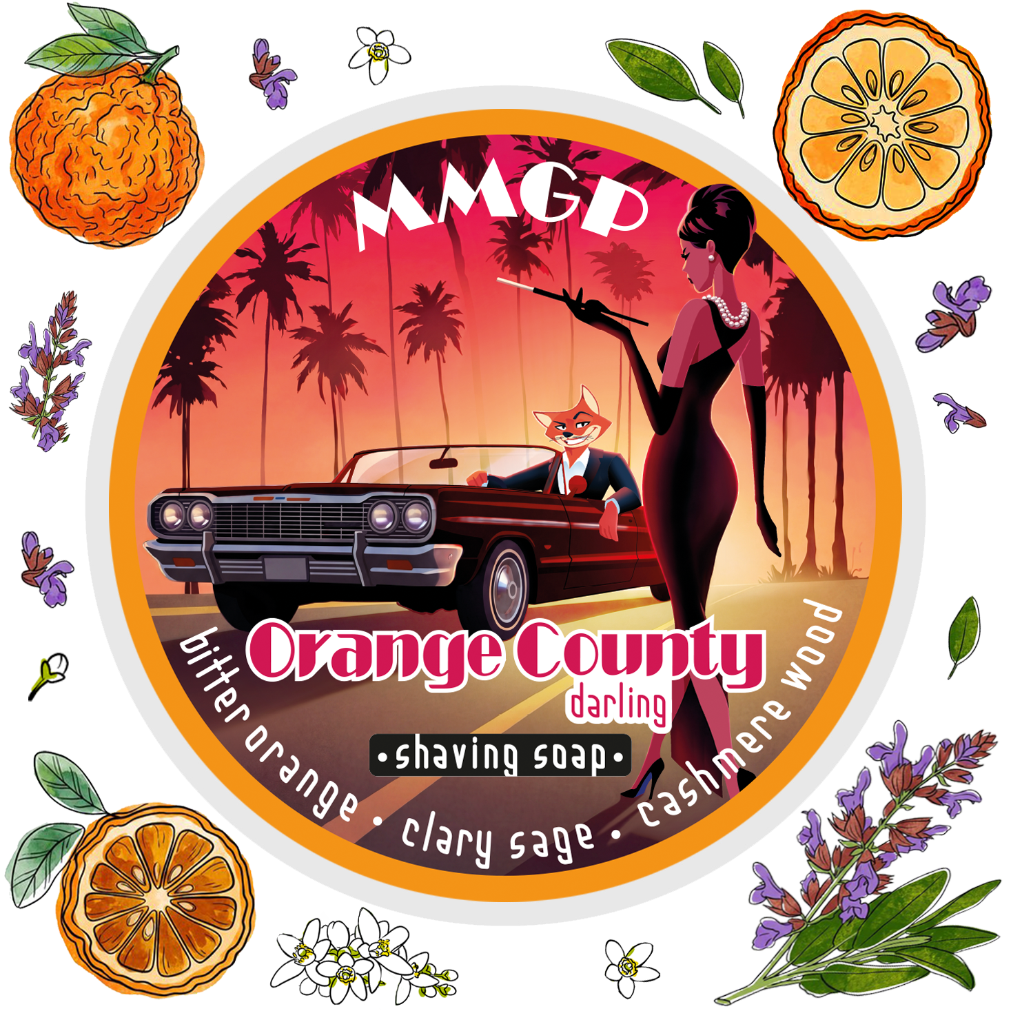 "Orange County Darling" (MMGP) TALLOW ARTISAN SHAVING SOAP - Made in UK - Bitter Orange, Clary Sage & Cashmere Wood - 7 Natural Butters - ALL NATURAL INGREDIENTS - 100g