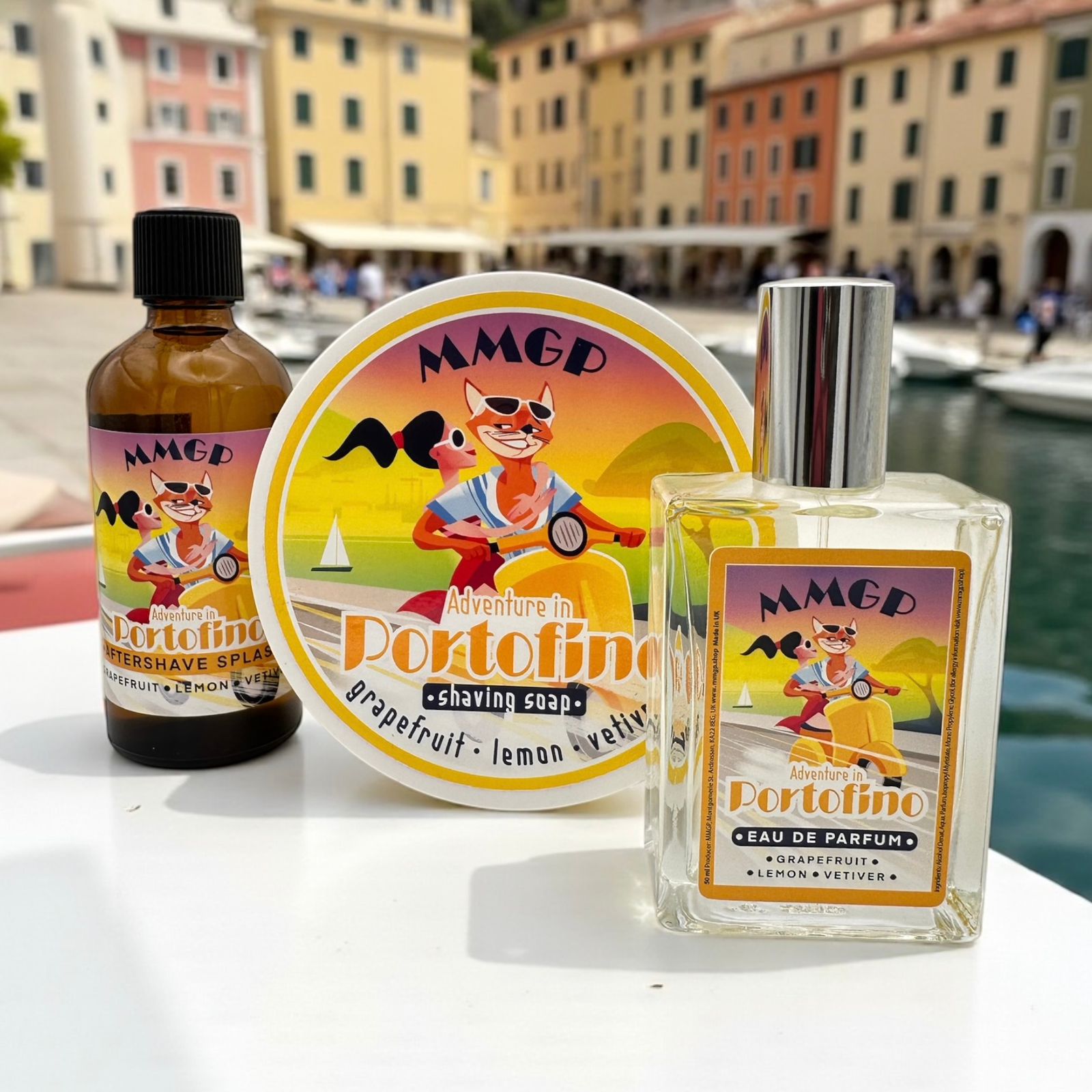 "Adventure in Portofino" (MMGP) Shaving Soap, Aftershave Splash and Eau de Parfum