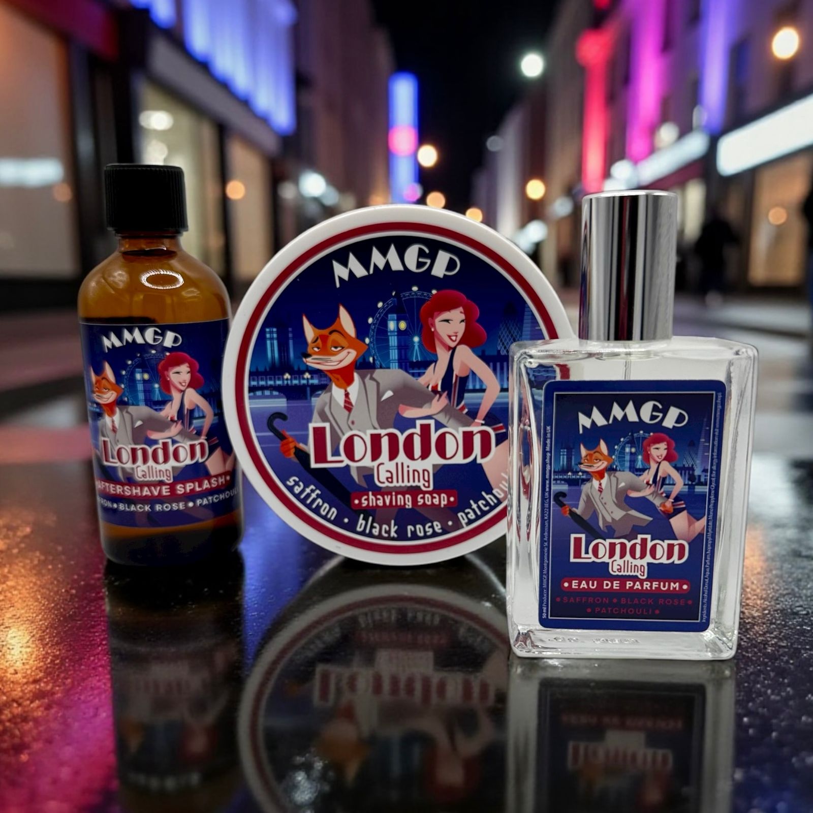 "London Calling" (MMGP) Shaving soap, Aftershave splash and Eau De Parfum
