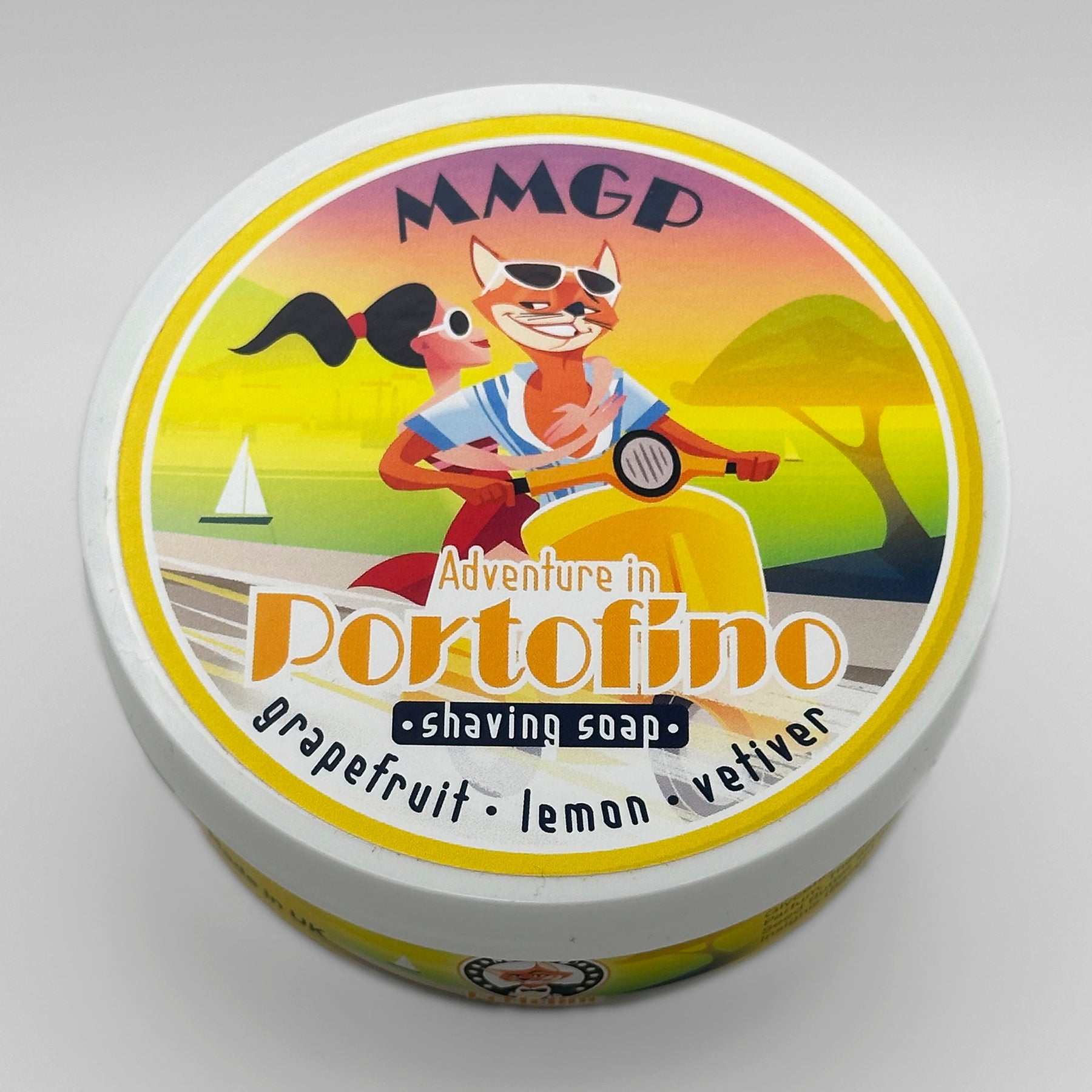 “Adventure in Portofino” (MMGP) artisan shaving soap (114g or 4 ounces).