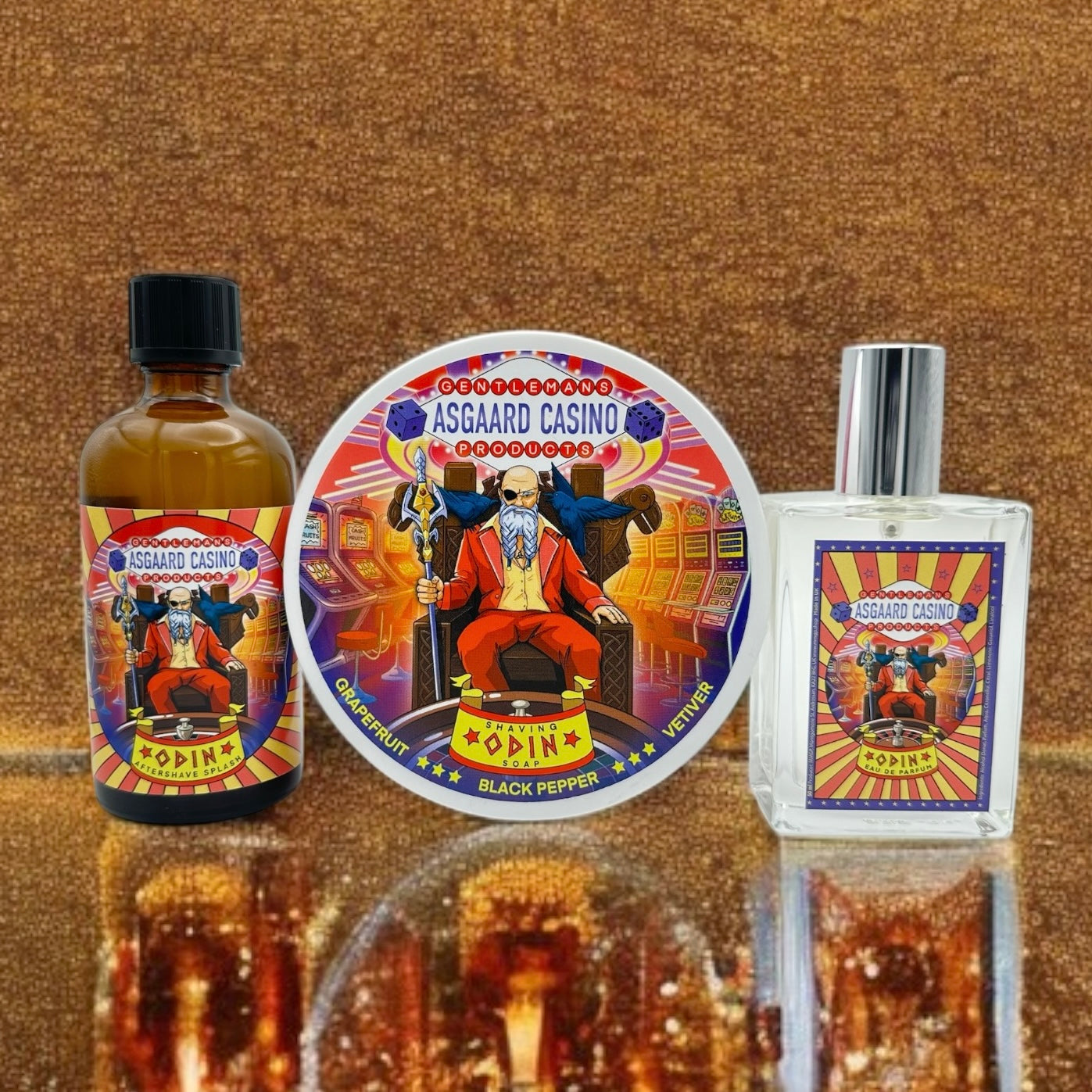 "Odin" (Asgaard Casino) Shaving Soap, Aftershave Splash and Eau de Parfum