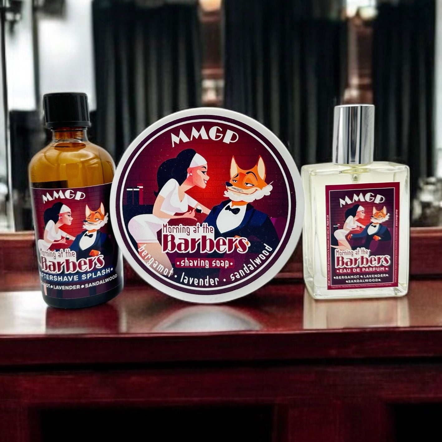 "Morning the Barbers" (MMGP) Shaving Soap, Aftershave Splash and Eau de Parfum