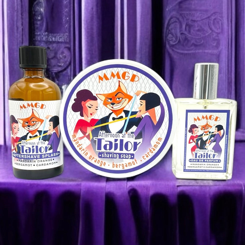 "Afternoon at the Tailors" (MMGP) Shaving Soap, Aftershave Splash and Eau de Parfum