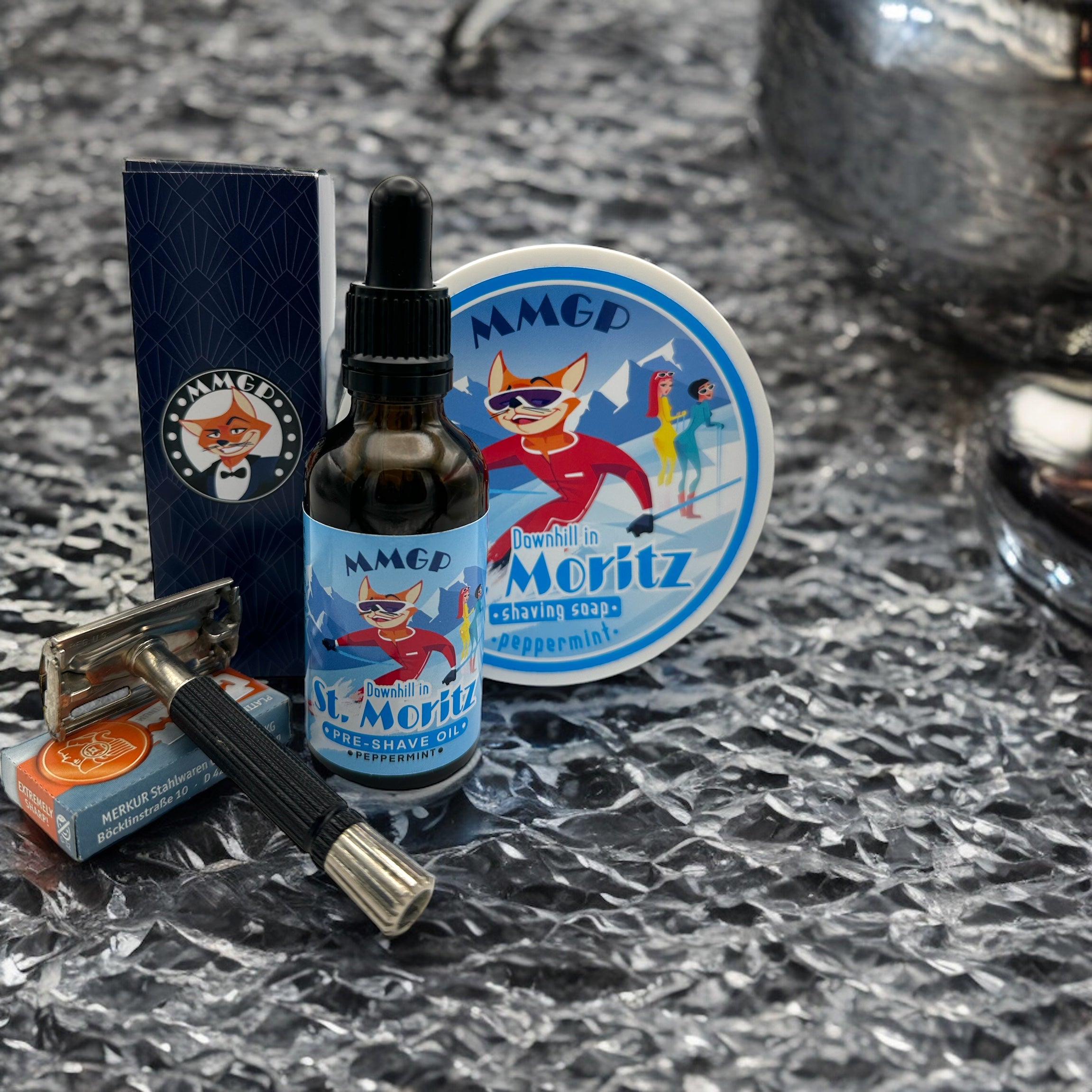 “Downhill in St Moritz” (MMGP) artisan premium pre-shave oil (50 ml)