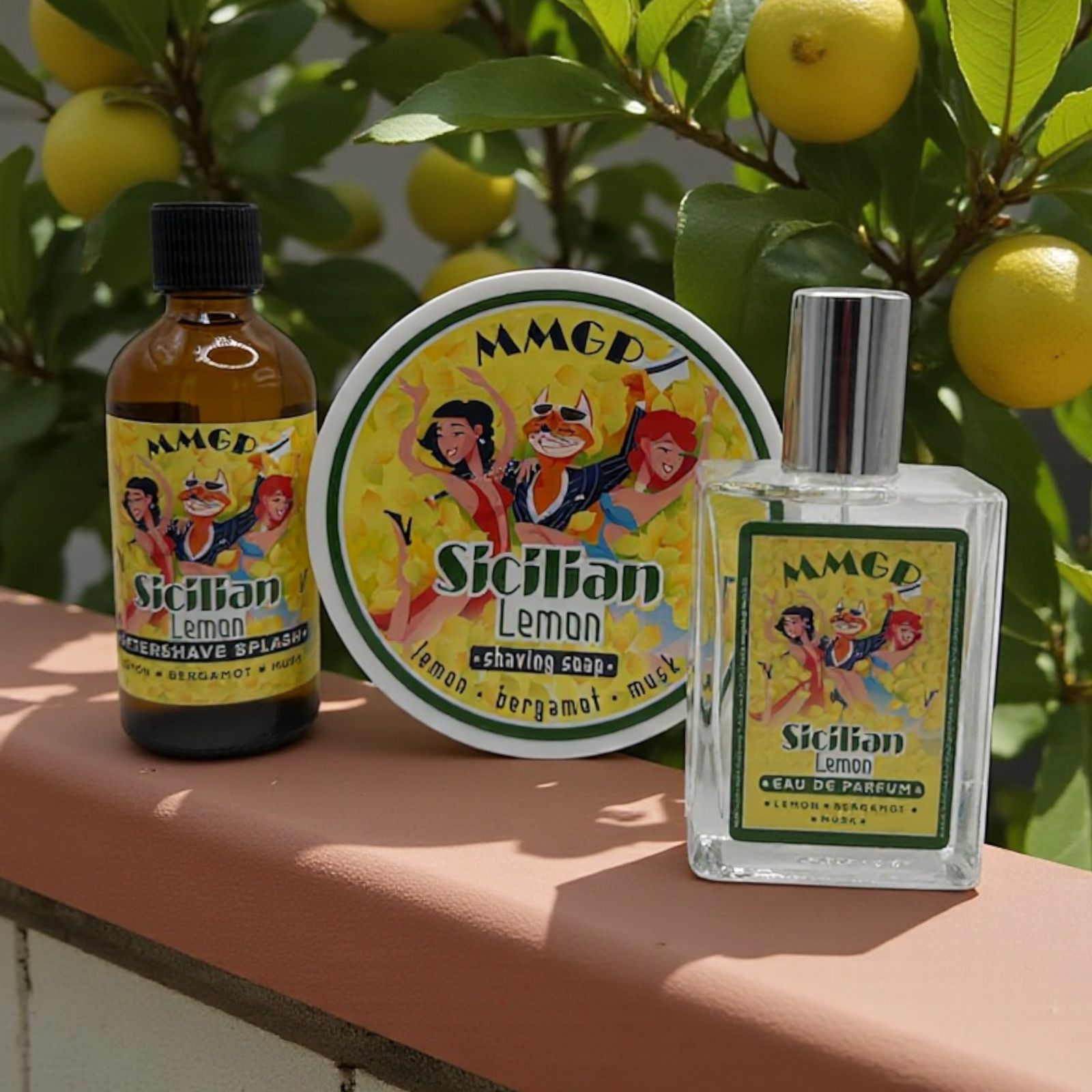 "Sicilian Lemon" (MMGP) Shaving soap, Aftershave splash and Eau de Parfum