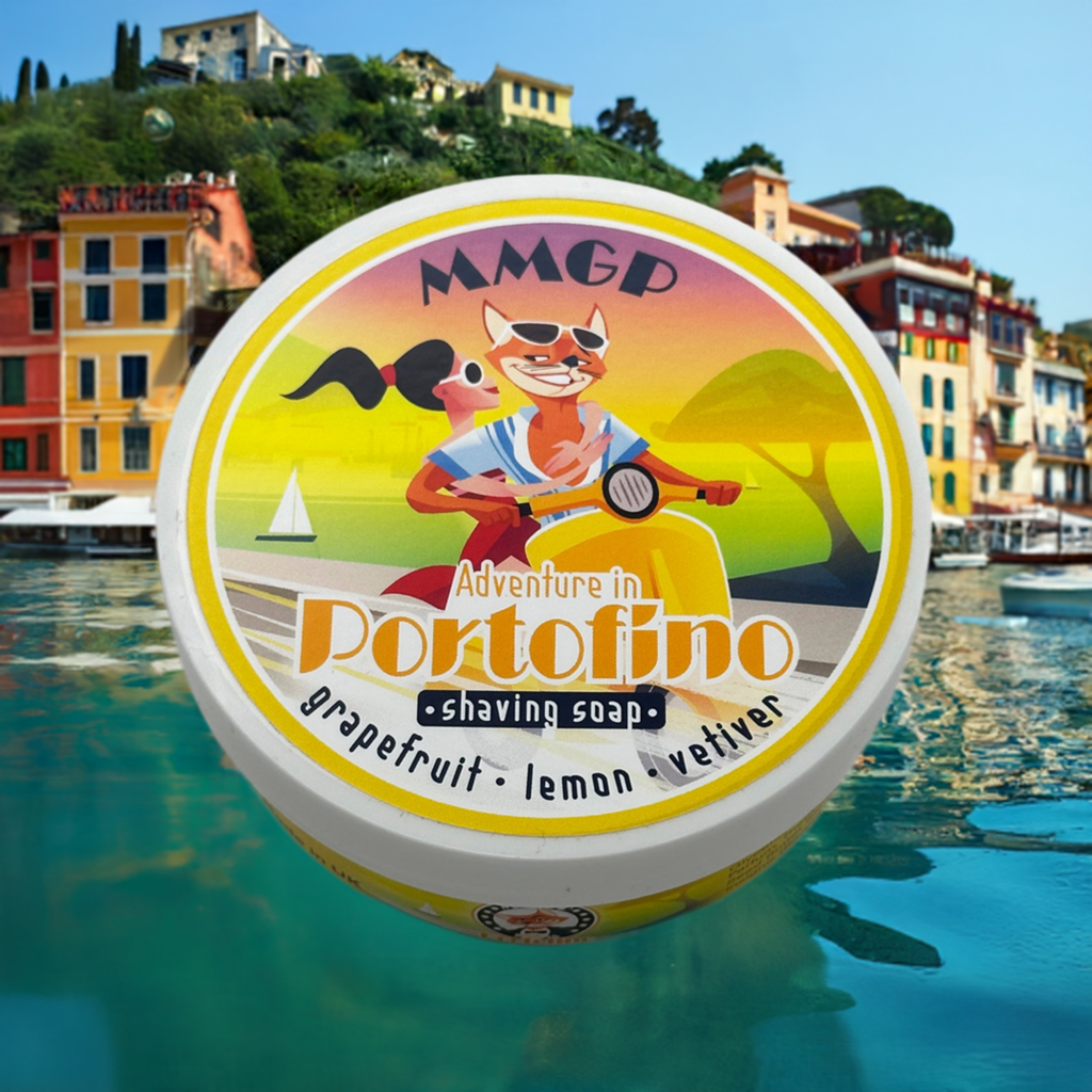 “Adventure in Portofino” (MMGP) artisan shaving soap (114g or 4 ounces).