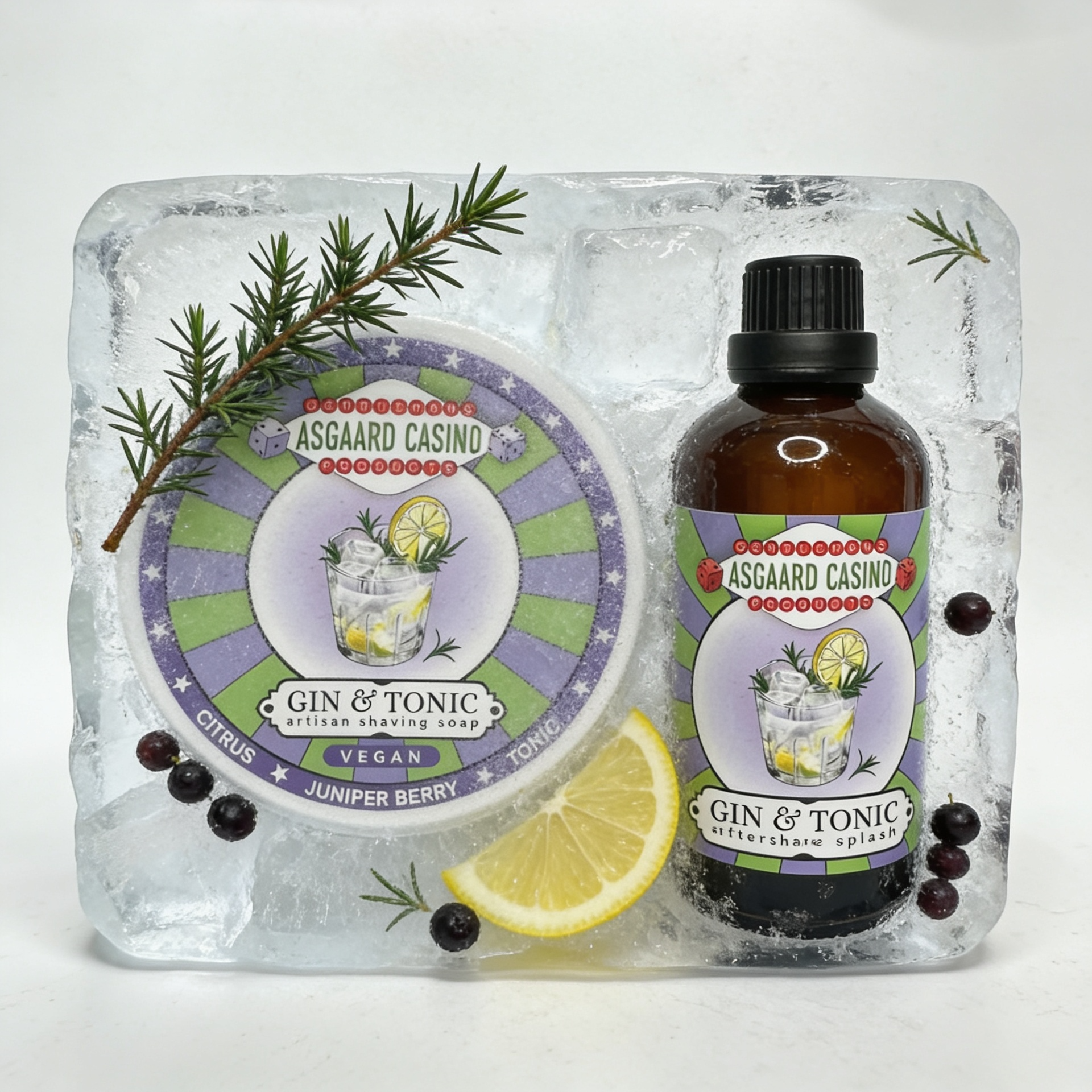 "Gin & Tonic" (Asgaard Casino) Shaving soap and Aftershave splash bundle