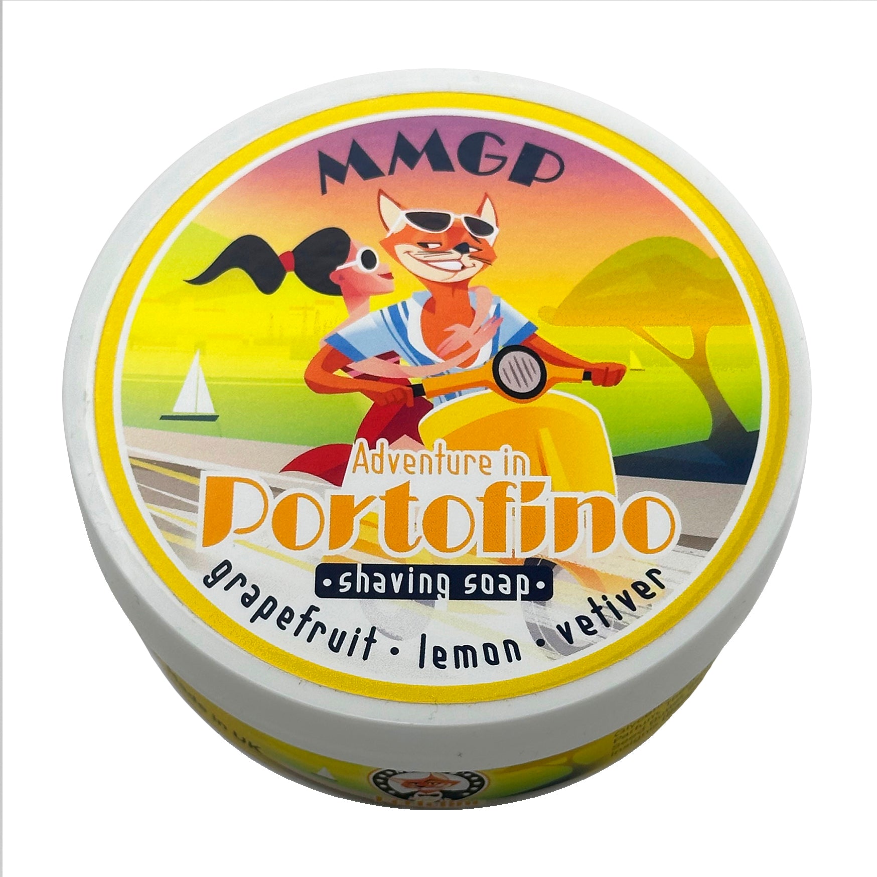 “Adventure in Portofino” (MMGP) artisan shaving soap (114g or 4 ounces).